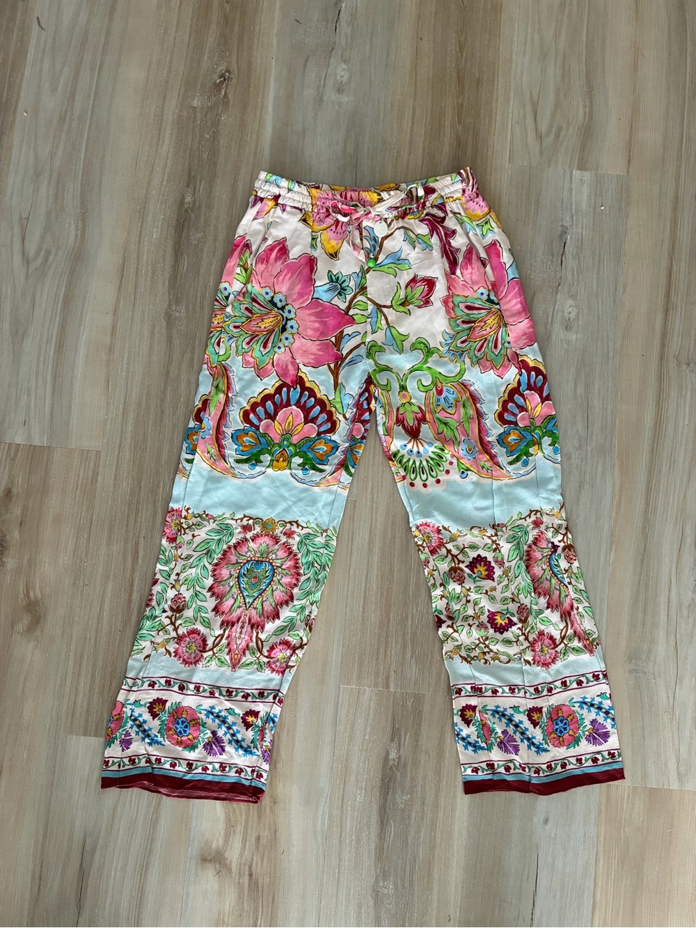Zara Pink Multicolor Floral Pull-On Pants